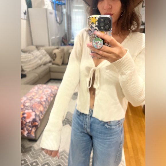 TWO bundle of no boundaries tie front ribbed long sleeve sweaters - Picture 6 of 11